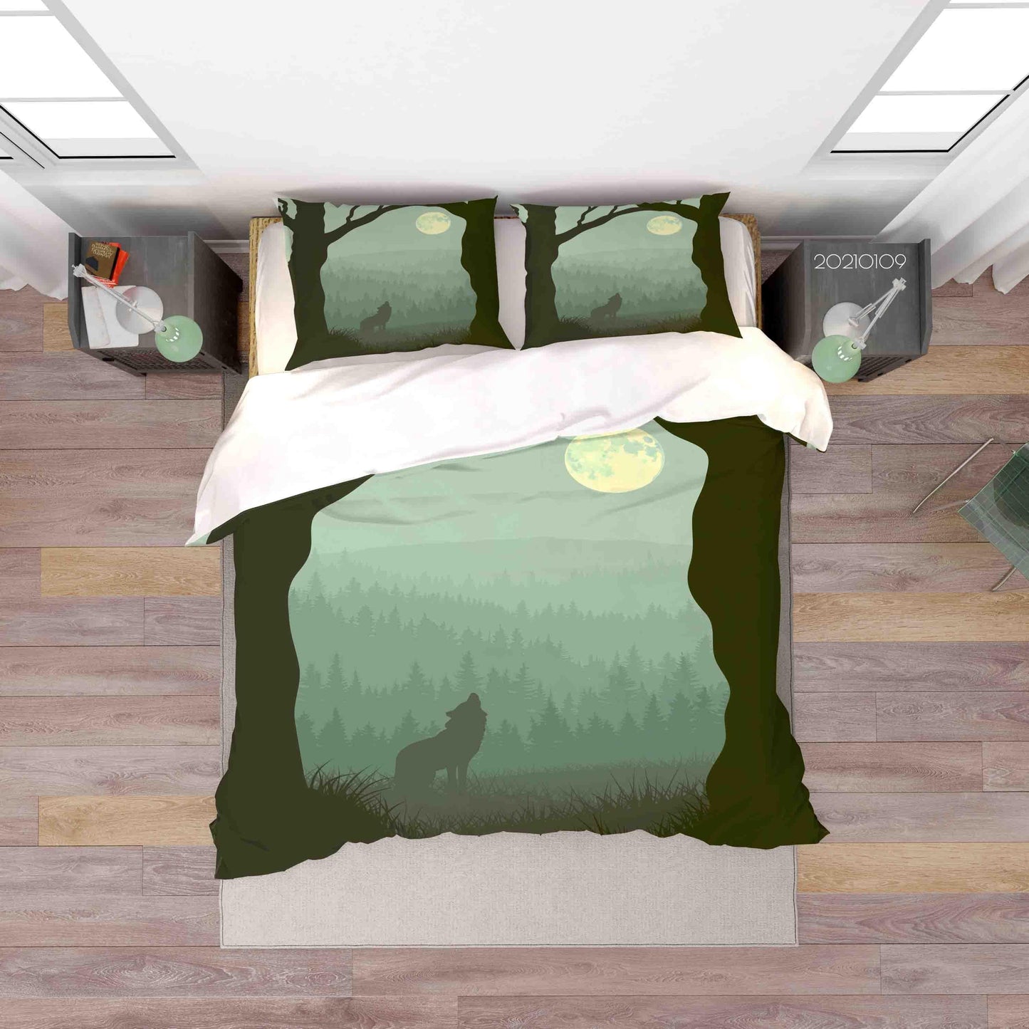 3D Cartoon Forest Moon Wolf Quilt Cover Set Bedding Set Duvet Cover Pillowcases 42 LQH
