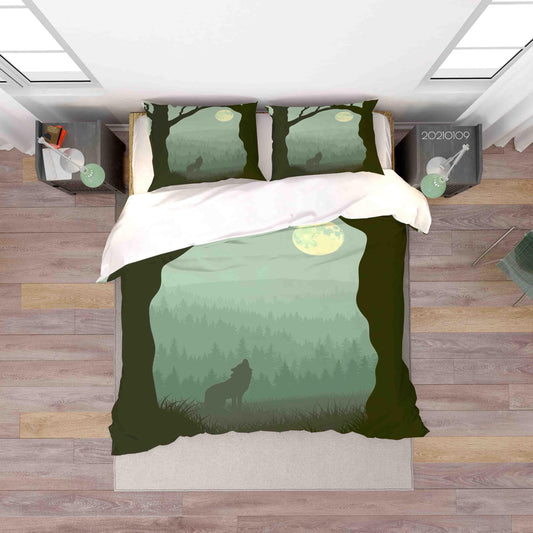 3D Cartoon Forest Moon Wolf Quilt Cover Set Bedding Set Duvet Cover Pillowcases 42 LQH
