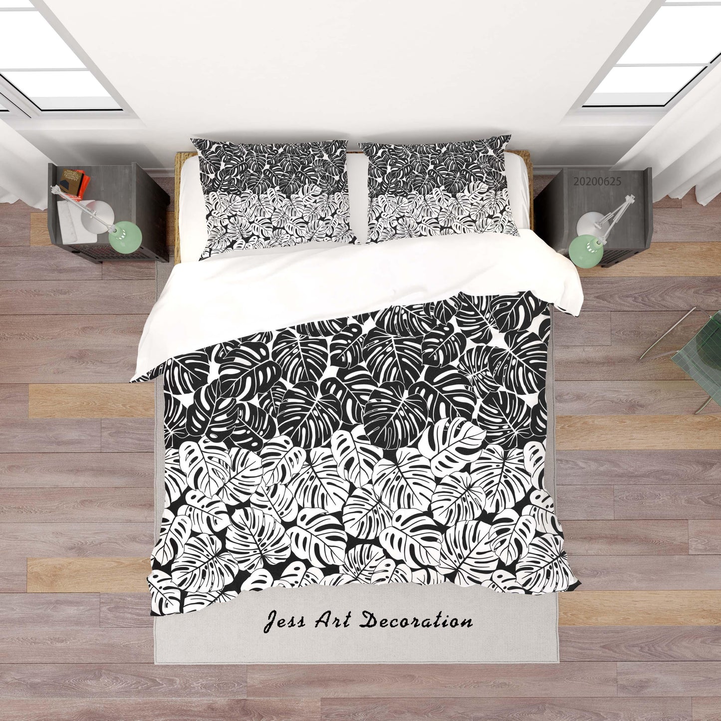 3D Black White Leaves Quilt Cover Set Bedding Set Duvet Cover Pillowcases SF06