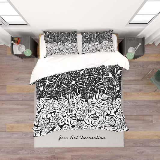 3D Black White Leaves Quilt Cover Set Bedding Set Duvet Cover Pillowcases SF06