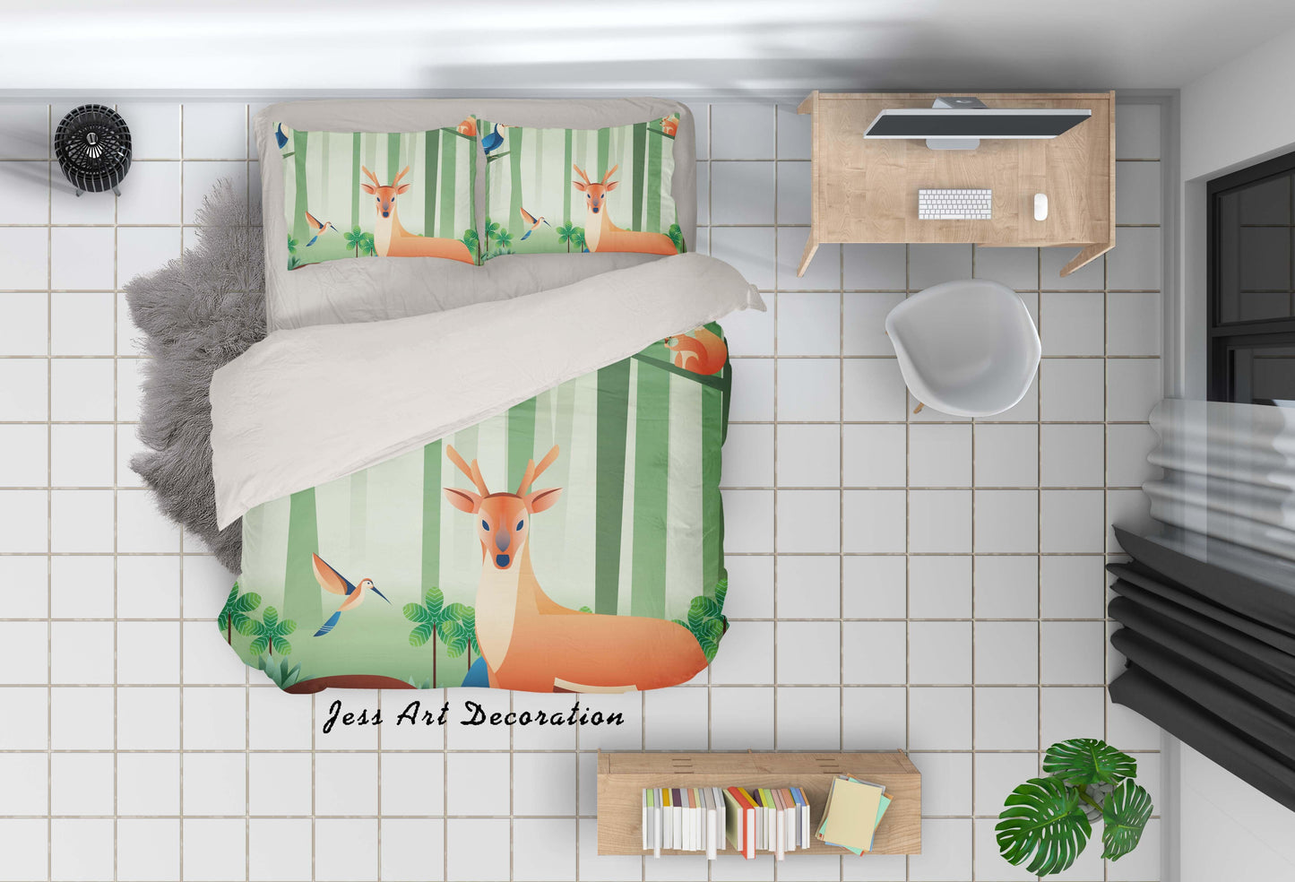 3D Cartoon Forest elk Quilt Cover Set Bedding Set Pillowcases 92