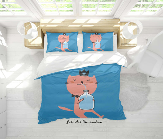 3D Cartoon Animal Cat Pattern Quilt Cover Set Bedding Set Duvet Cover Pillowcases WJ 6490