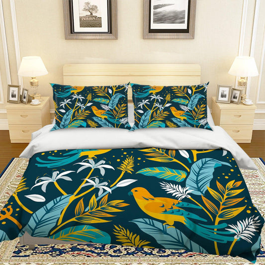 3D Blue Leaf Bird Quilt Cover Set Bedding Set Pillowcases 49