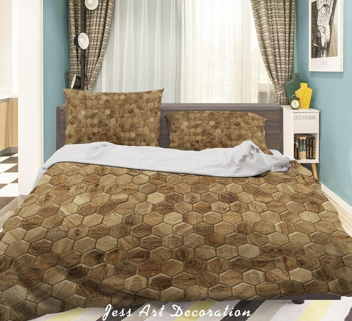 3D Brown Hexagon Geometry Quilt Cover Set Bedding Set Duvet Cover Pillowcases 292