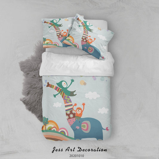 3D Cartoon Cute Animal Elephant Quilt Cover Set Bedding Set Duvet Cover Pillowcases WJ 9568
