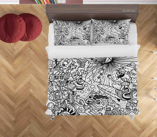 3D Abstract Gray Monster Graffiti Quilt Cover Set Bedding Set Duvet Cover Pillowcases 25