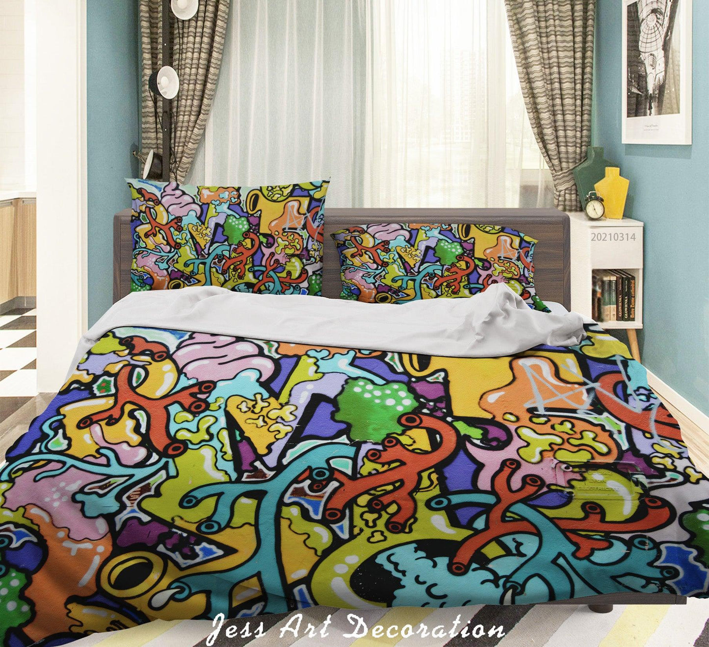3D Abstract Color Graffiti Quilt Cover Set Bedding Set Duvet Cover Pillowcases 156