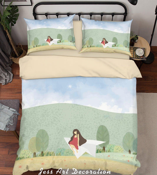 3D Cartoon Girl Paper Airplane Quilt Cover Set Bedding Set Duvet Cover Pillowcases A616 LQH