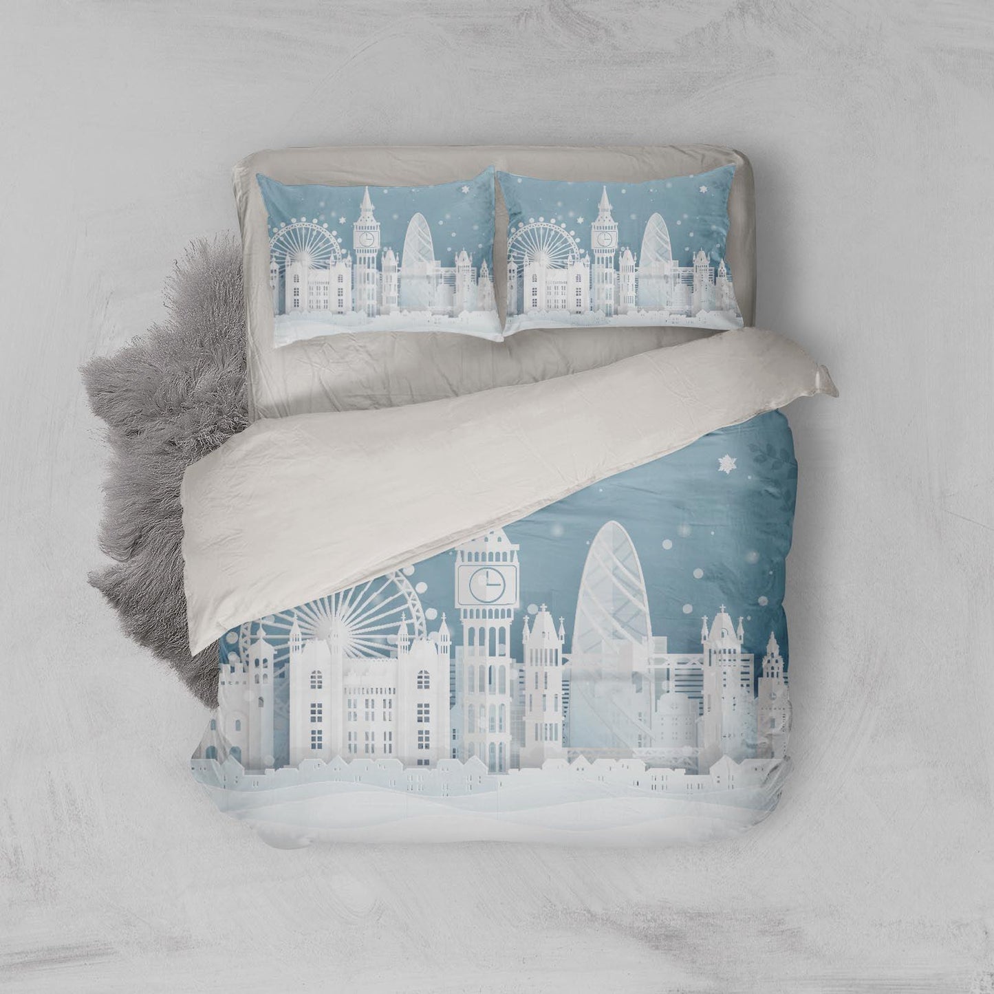 3D Blue City Building Ferris Wheel Quilt Cover Set Bedding Set Pillowcases 172