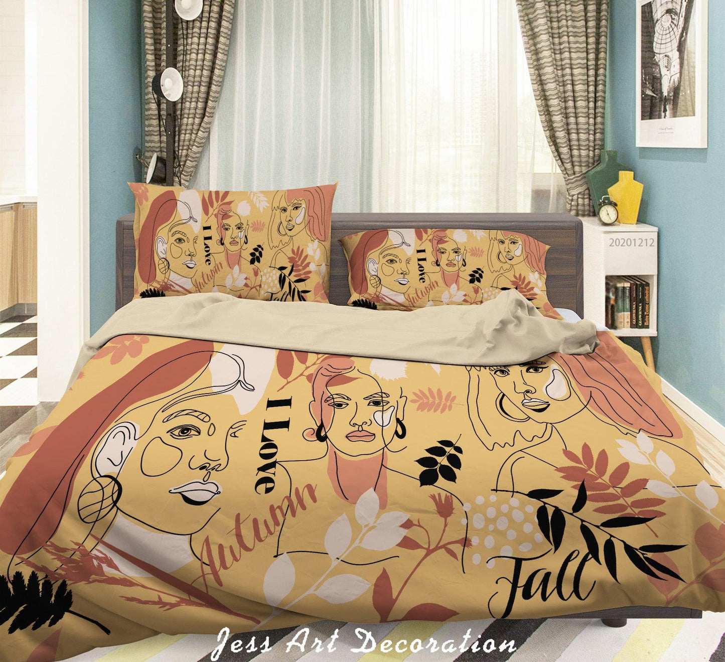 3D Abstract Girl Face Leaves Plant Quilt Cover Set Bedding Set Duvet Cover Pillowcases LXL