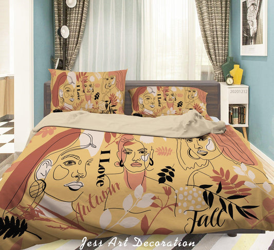 3D Abstract Girl Face Leaves Plant Quilt Cover Set Bedding Set Duvet Cover Pillowcases LXL