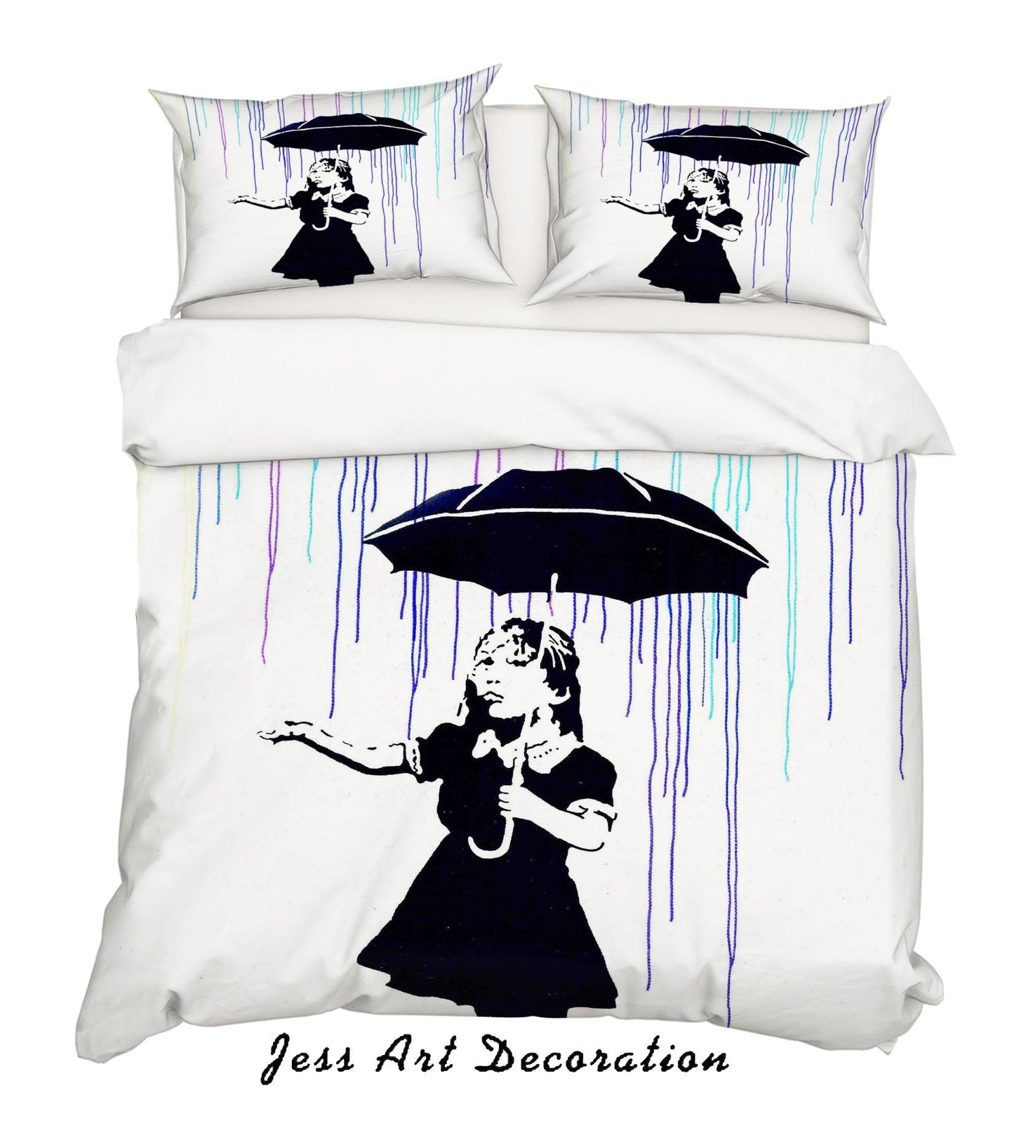 3D Banksy Umbrella girl Color Rain Quilt Cover Set Bedding Set Duvet Cover Pillowcases  ZY D63