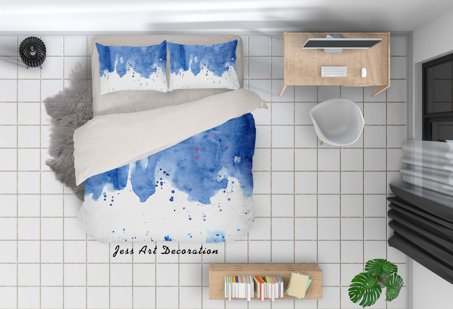 3D Blue Watercolor Quilt Cover Set Bedding Set Pillowcases 38