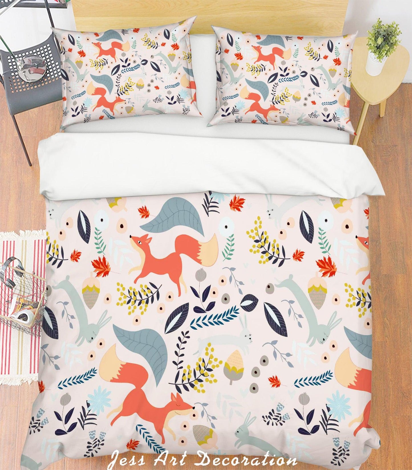 3D Cartoon Fox Leaf Quilt Cover Set Bedding Set Pillowcases 135