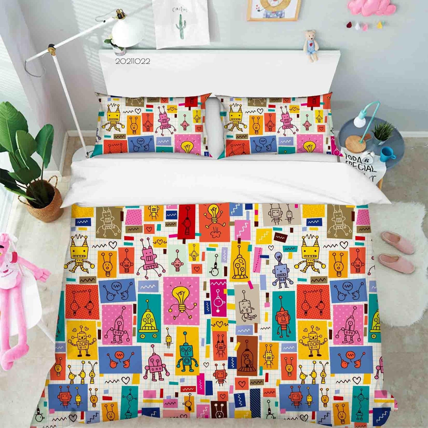 3D Cartoon Color Robot Graffiti Quilt Cover Set Bedding Set Duvet Cover Pillowcases 71