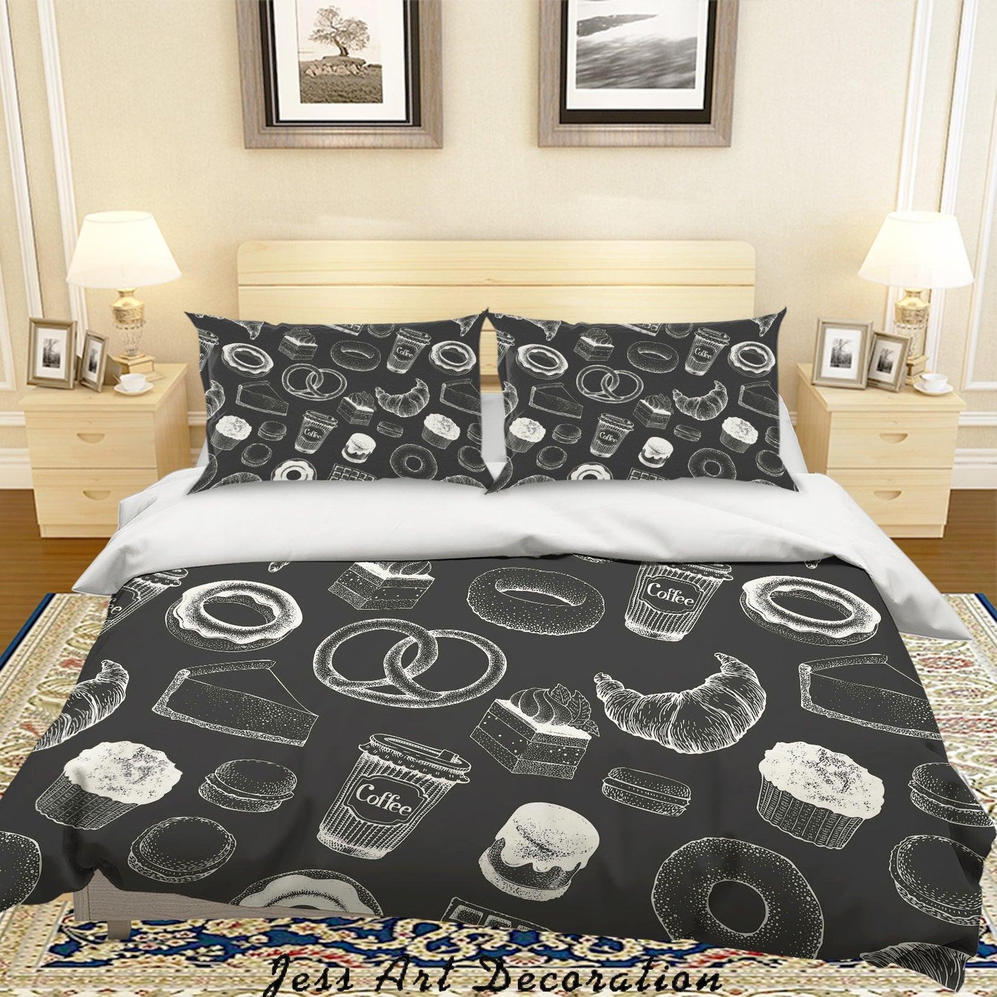 3D Black Bread Coffee Quilt Cover Set Bedding Set Pillowcases 3