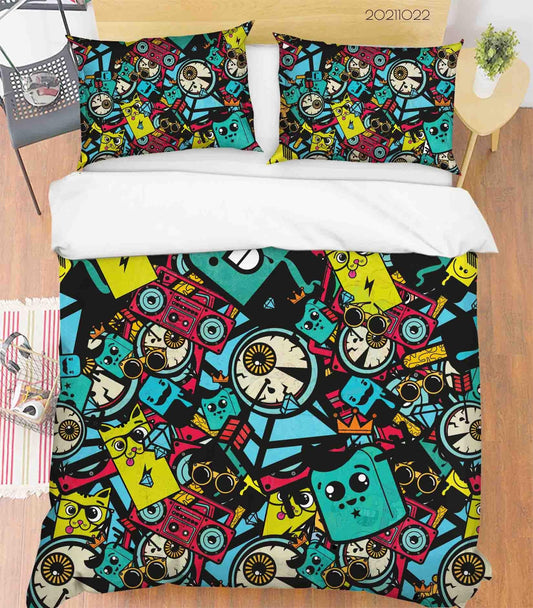 3D Cartoon Illustration Doodle Quilt Cover Set Bedding Set Duvet Cover Pillowcases 62