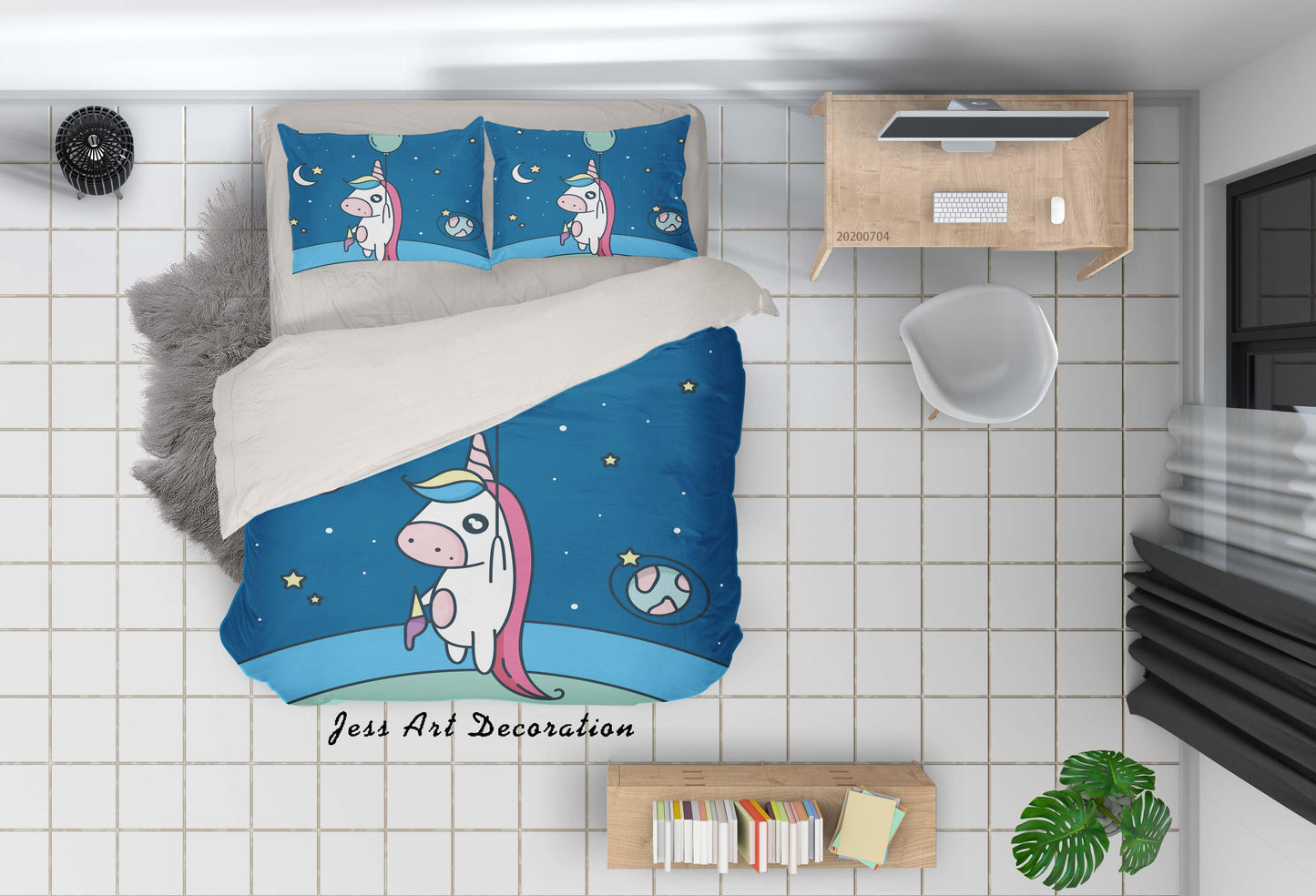 3D Blue Moon Star Balloon Unicorn Quilt Cover Set Bedding Set Duvet Cover Pillowcases SF48
