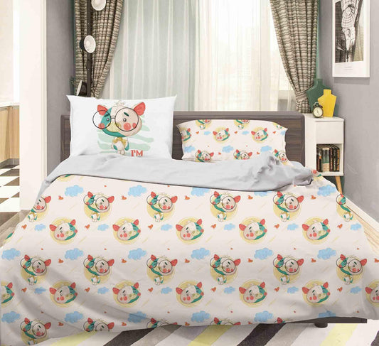 3D Cartoon Pig Cloud Quilt Cover Set Bedding Set Pillowcases 103