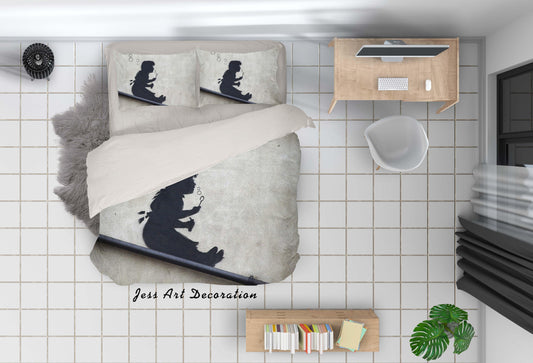 3D Banksy Mural Alone Girl Blow Bubbles Quilt Cover Set Bedding Set Duvet Cover Pillowcases  ZY D124