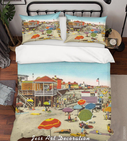 3D Cartoon Beach View Quilt Cover Set Bedding Set Duvet Cover Pillowcases LXL 207