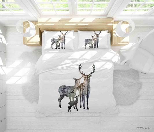 3D Cartoon Animal Elk Forest Quilt Cover Set Bedding Set Duvet Cover Pillowcases 68 LQH