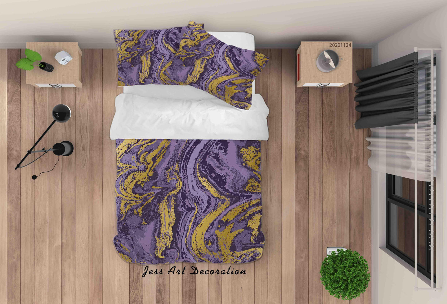 3D Abstract Golden Purple Marbled Quilt Cover Set Bedding Set Duvet Cover Pillowcases LXL