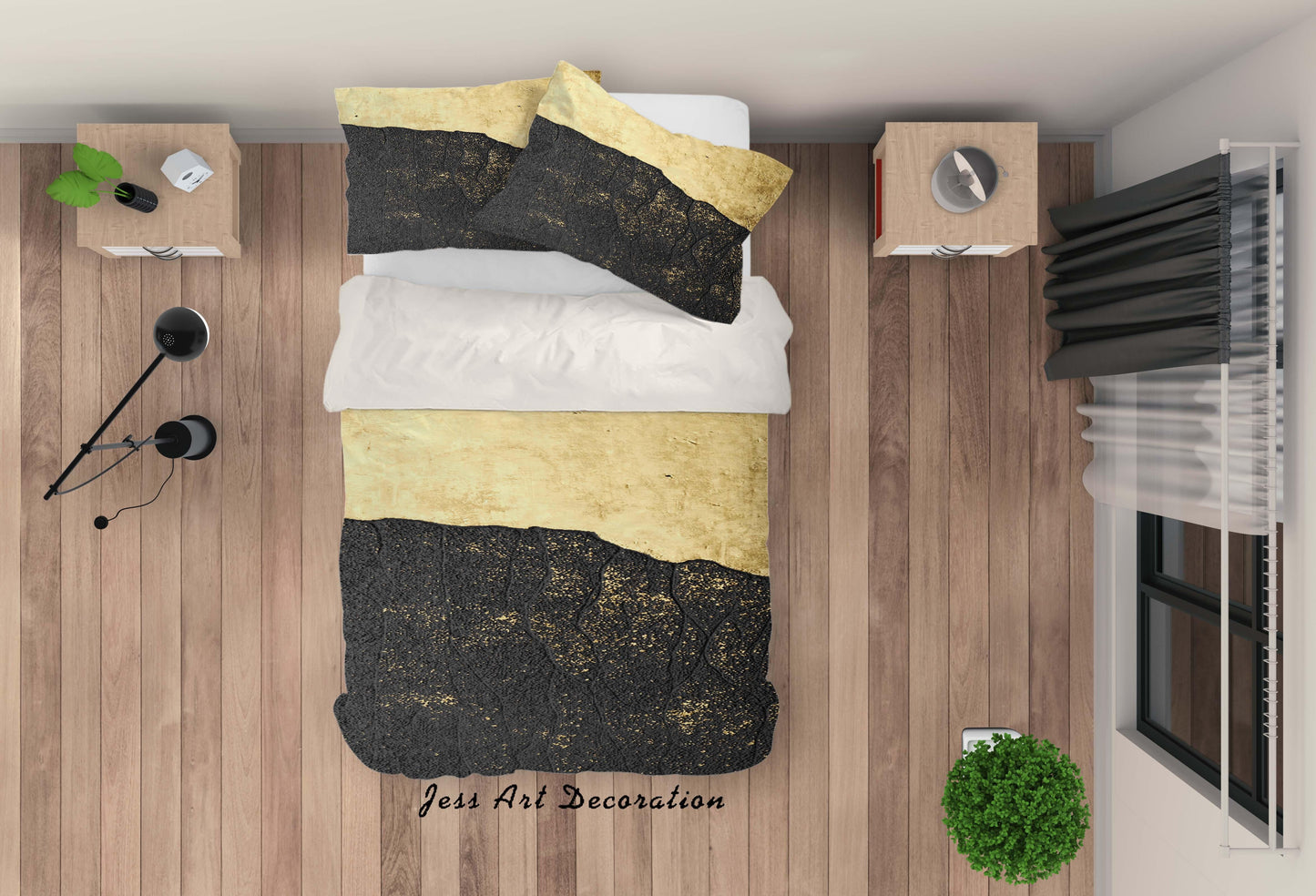 3D Black Golden Quilt Cover Set Bedding Set Pillowcases 89