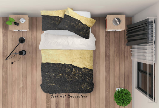 3D Black Golden Quilt Cover Set Bedding Set Pillowcases 89