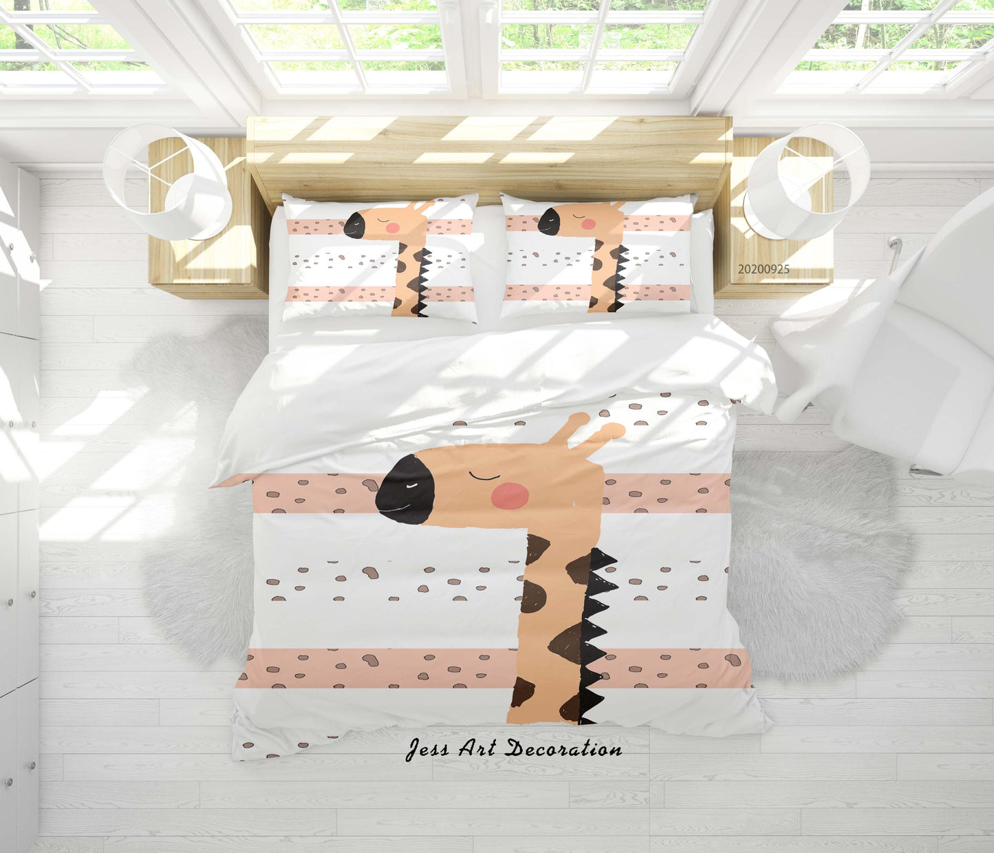 3D Cartoon Animal Giraffe Pattern Quilt Cover Set Bedding Set Duvet Cover Pillowcases WJ 6491