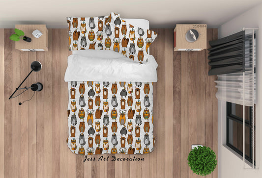 3D Cartoon Animal Owl Bear Pattern Quilt Cover Set Bedding Set Duvet Cover Pillowcases WJ 9721