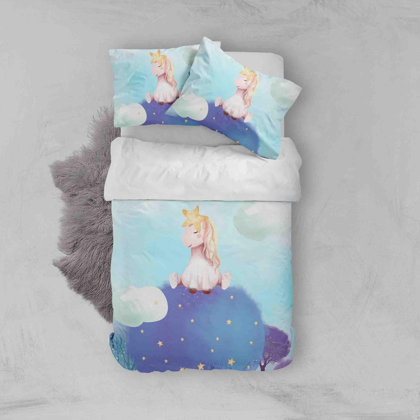 3D Blue Star Clouds Unicorn Quilt Cover Set Bedding Set Pillowcases 55