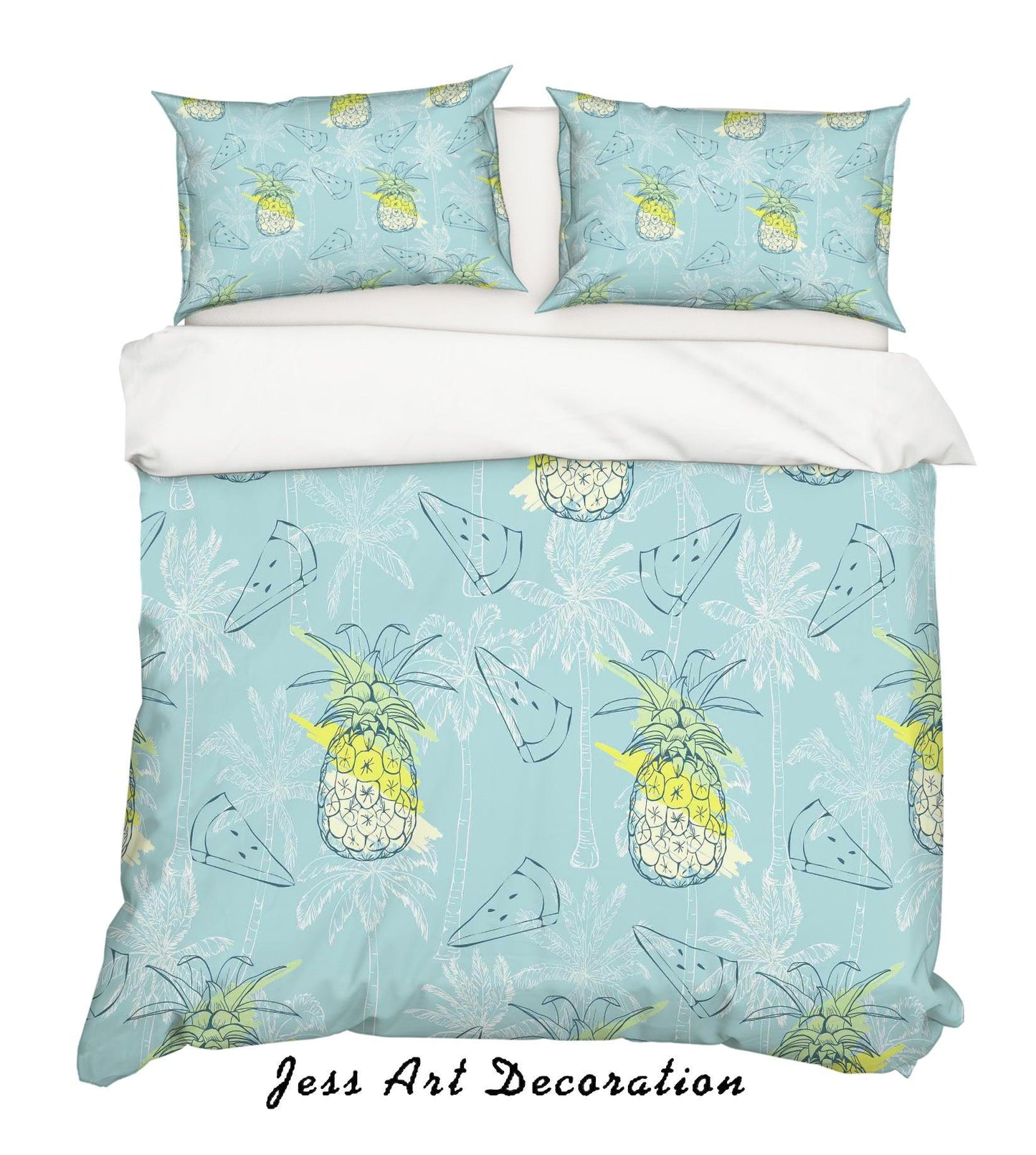 3D Blue Coconut Tree Watermelon Pineapple Quilt Cover Set Bedding Set Pillowcases 58