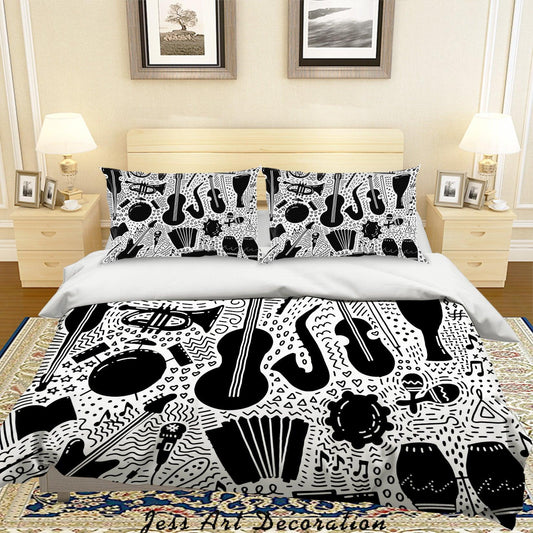 3D Black Music Equipment Quilt Cover Set Bedding Set Pillowcases 9