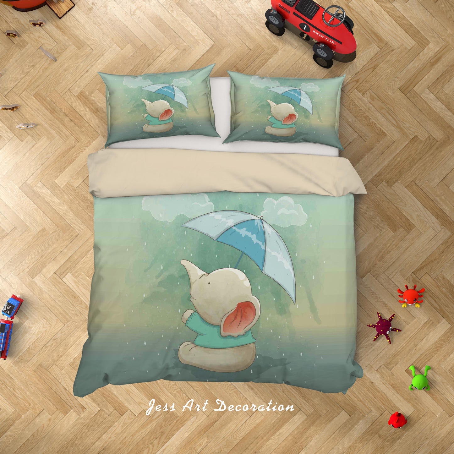 3D Cartoon Elephant Umbrella Quilt Cover Set Bedding Set Duvet Cover Pillowcases SF27