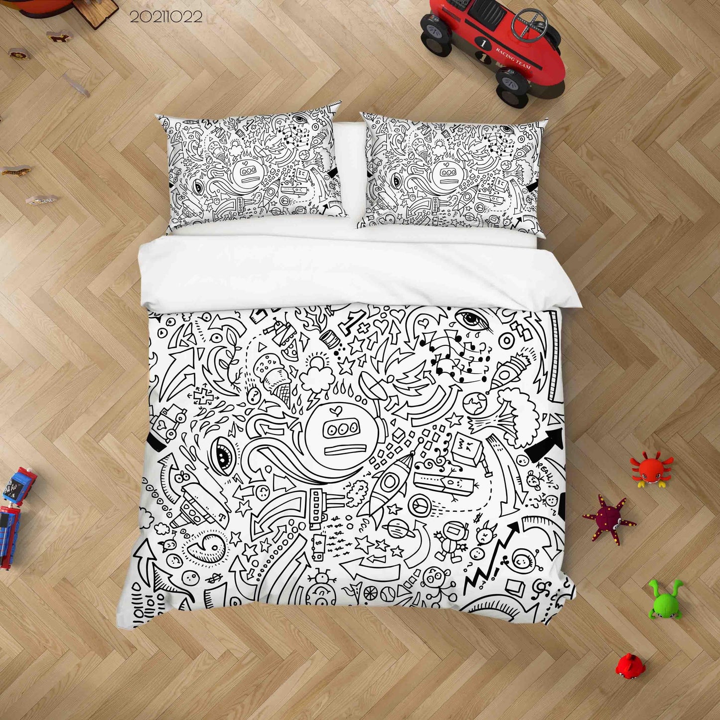 3D Cartoon Illustration Doodle Quilt Cover Set Bedding Set Duvet Cover Pillowcases 59