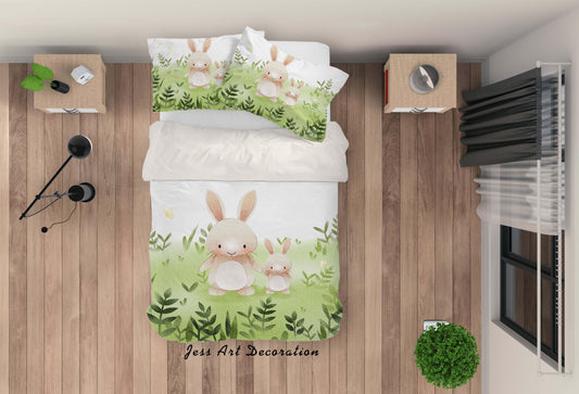 3D Cartoon Bunny Green Plant Quilt Cover Set Bedding Set Duvet Cover Pillowcases LXL