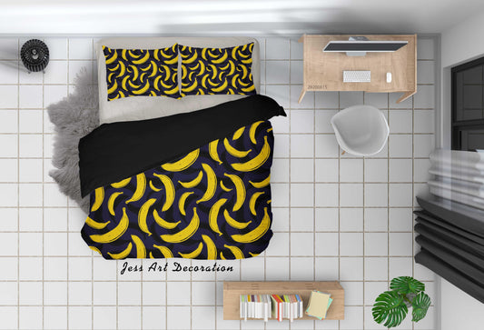 3D Banana Fruity Black Quilt Cover Set Bedding Set Duvet Cover Pillowcases LXL