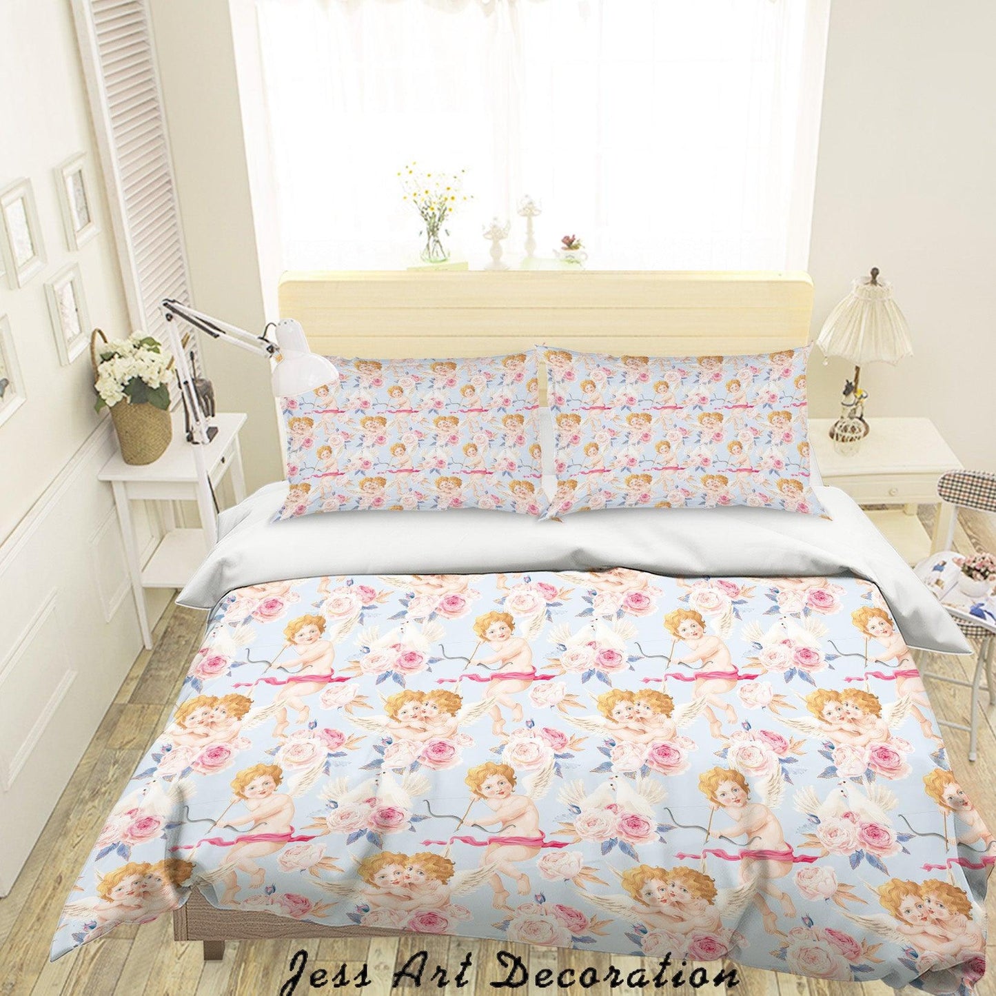 3D Blue Angel Flowers Pigeon Quilt Cover Set Bedding Set Duvet Cover Pillowcases SF39