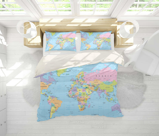 3D Blue World Map Quilt Cover Set Bedding Set Pillowcases 34