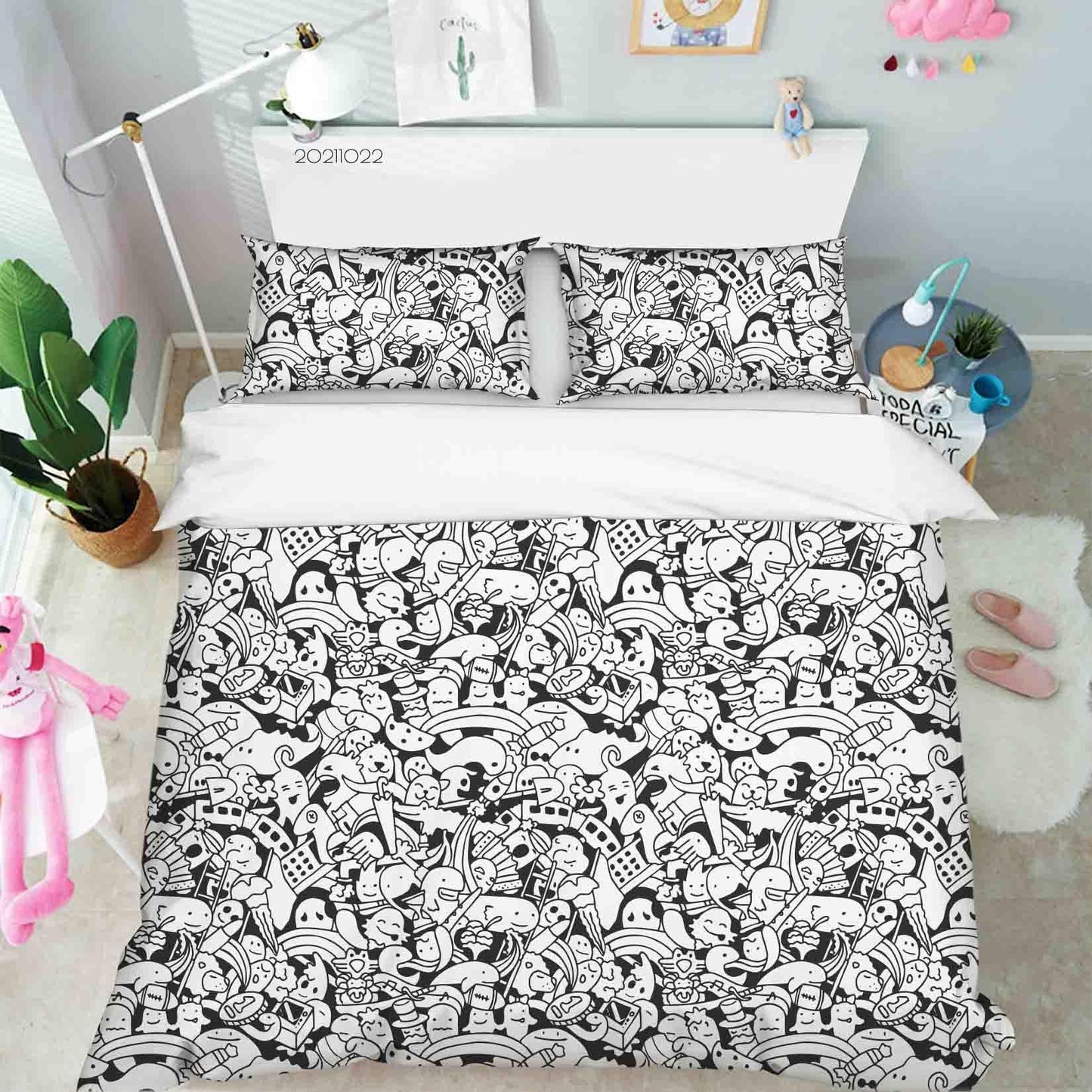 3D Cartoon Monsters Graffiti Quilt Cover Set Bedding Set Duvet Cover Pillowcases 92