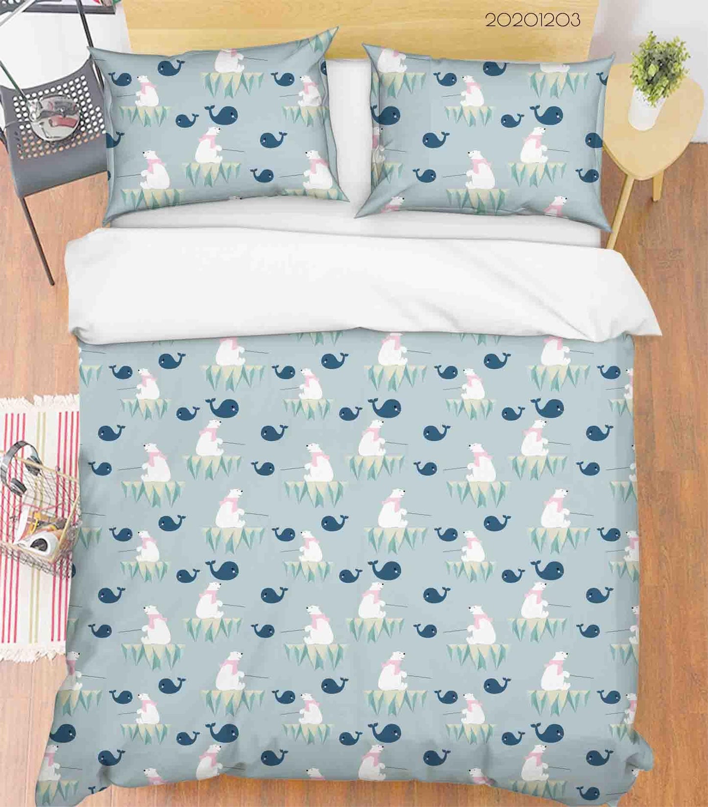 3D Cartoon Cute Polar Bear Iceburg Animal Quilt Cover Set Bedding Set Duvet Cover Pillowcases LXL