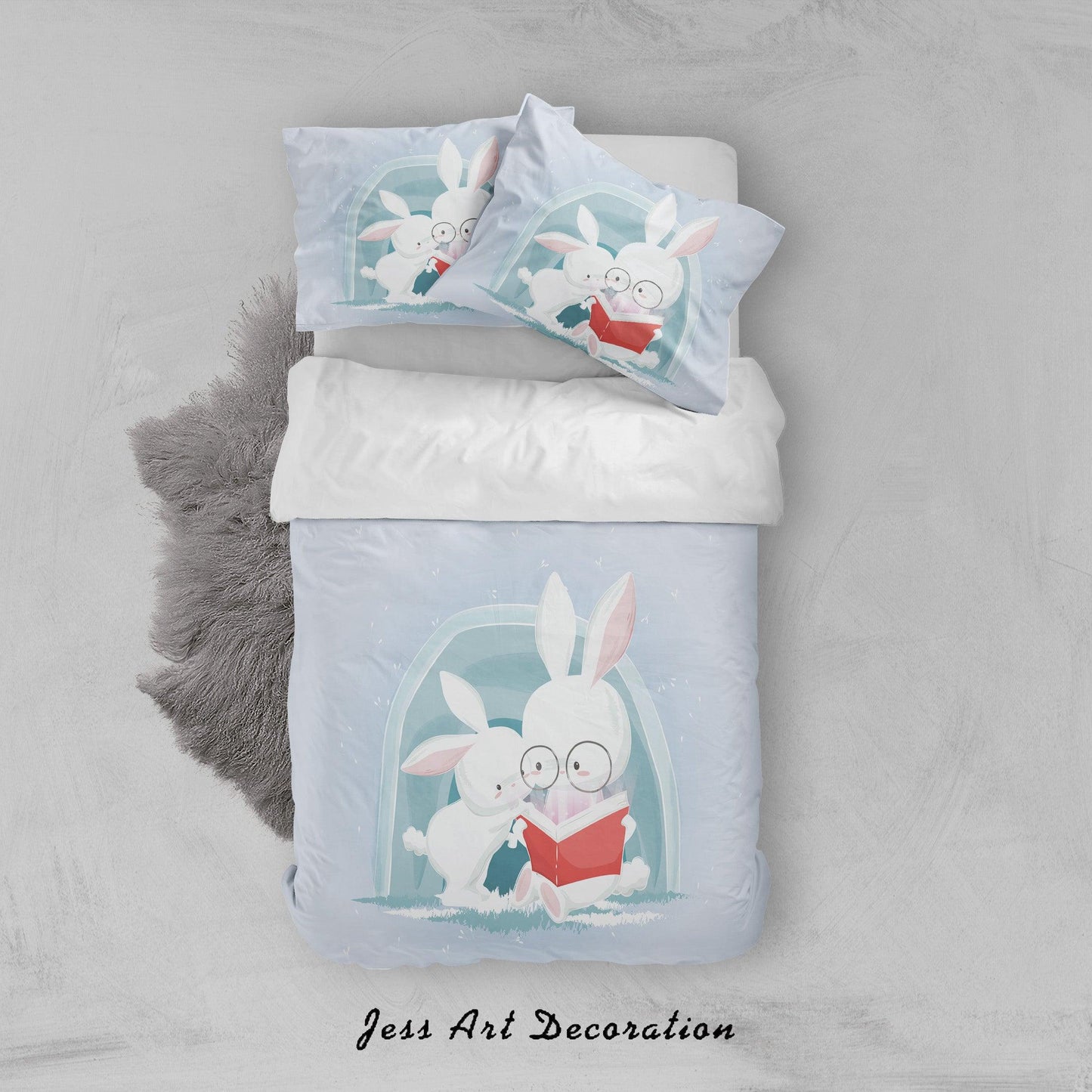 3D Blue Cartoon Rabbit Quilt Cover Set Bedding Set Duvet Cover Pillowcases SF84