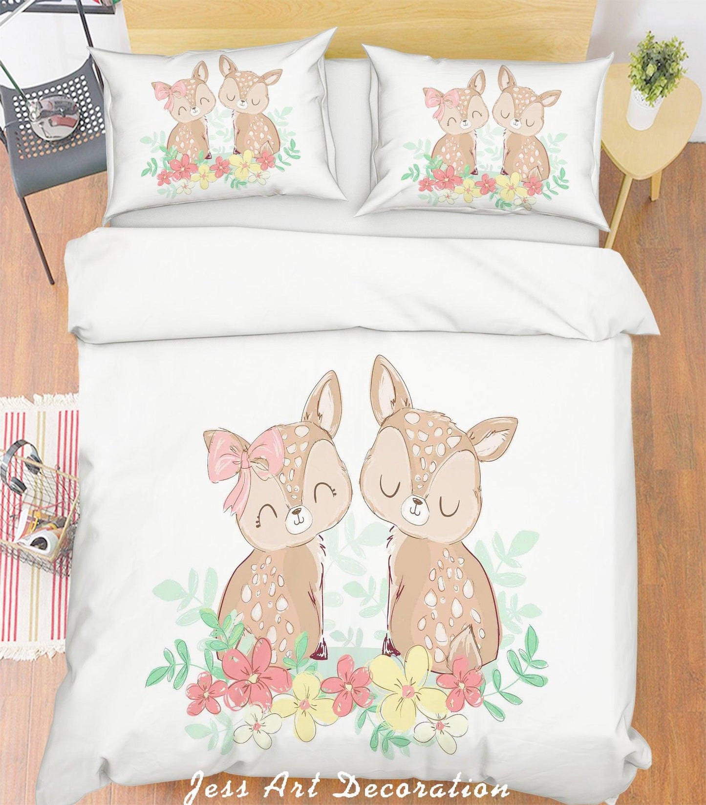 3D Cartoon Fawn Quilt Cover Set Bedding Set Pillowcases  3