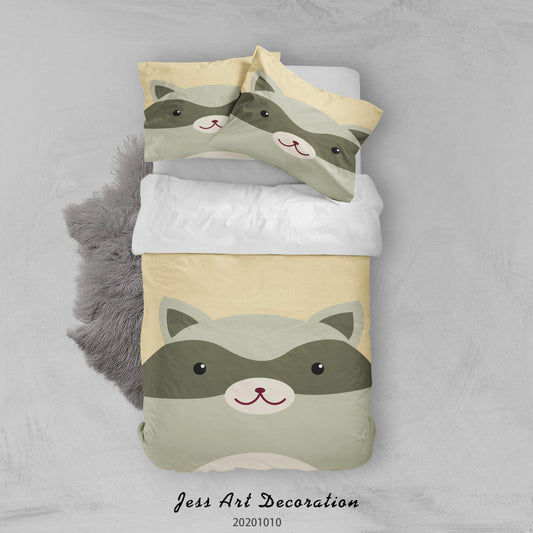 3D Cartoon Cute Animal Raccoon Quilt Cover Set Bedding Set Duvet Cover Pillowcases WJ 9525