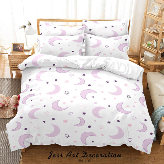 3D Cartoon Purple Star Moon Quilt Cover Set Bedding Set Duvet Cover Pillowcases 21