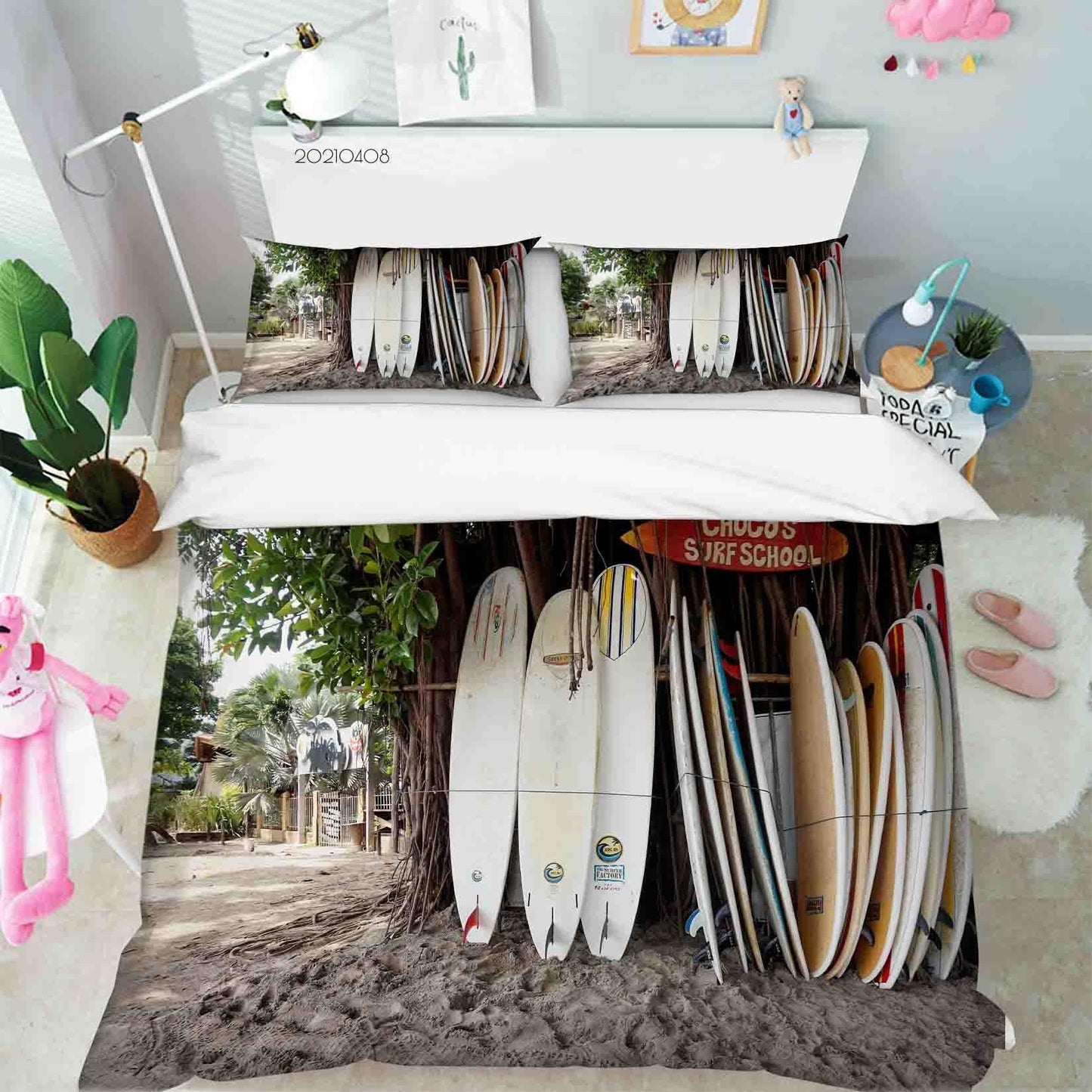 3D Beach Tree Surfboard Quilt Cover Set Bedding Set Duvet Cover Pillowcases 31