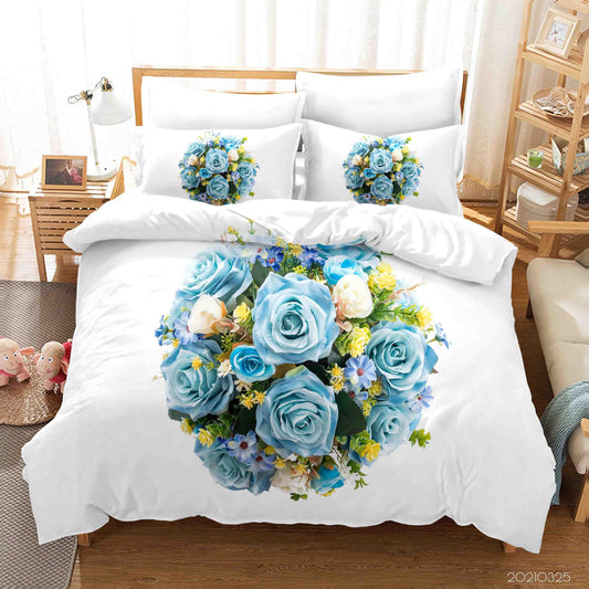 3D Blue Rose Bouquet Quilt Cover Set Bedding Set Duvet Cover Pillowcases 226