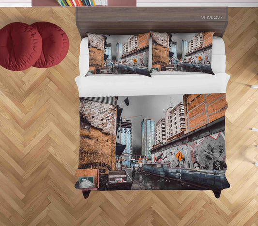 3D Abstract Street Color Graffiti Quilt Cover Set Bedding Set Duvet Cover Pillowcases 97