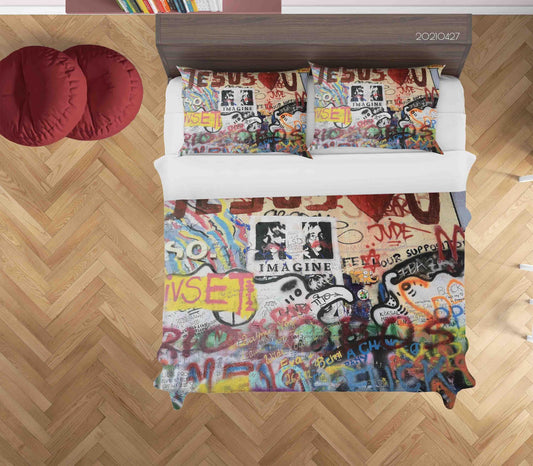 3D Abstract Colored Street Graffiti Quilt Cover Set Bedding Set Duvet Cover Pillowcases 78
